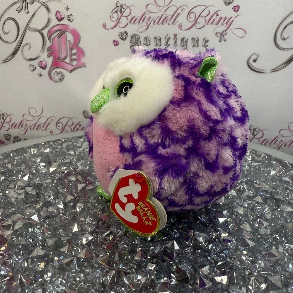 TY Beanie Ballz Purple & Pink Plush Owl round cute Izzy Jan 07 owl 🦉